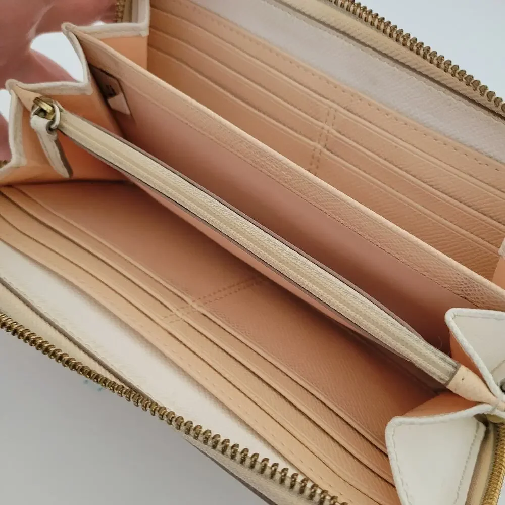 Coach Long Stripe Accordion Zip Around Light‎ Pink White Crossgrain Leather Fair